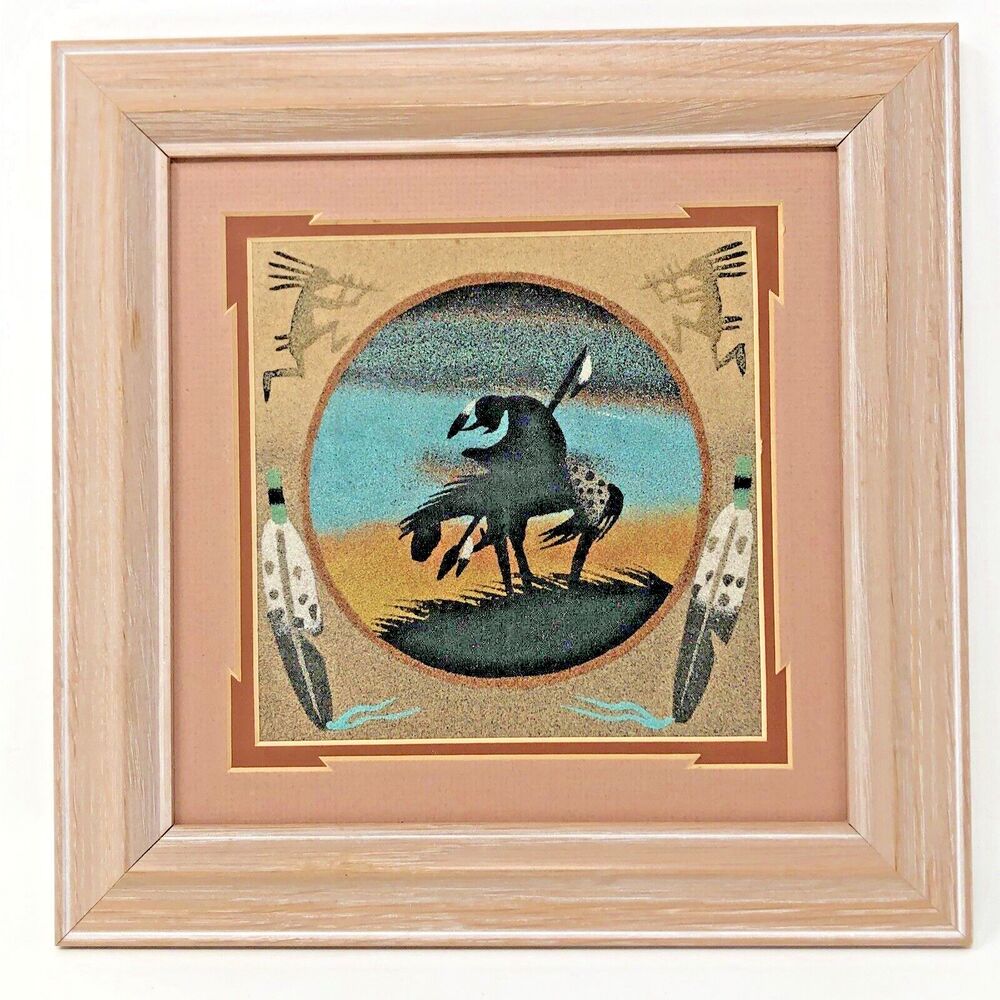 Navajo Sand Painting Horse “End Of The Trail” 90s Framed & Signed VTG Wall Art